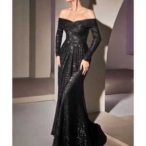 Ladivine by Cinderella Divine Black Sequin Long Sleeve Dress XL NWT